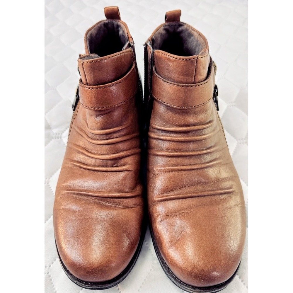 Avani Buckeye Ankle Boots Women‎ 8.5W Almond Brown Good Ruched Leather Zip